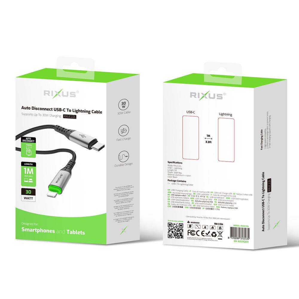 Automatisk frånkoppling USB-C till Lightning kabel - Svart