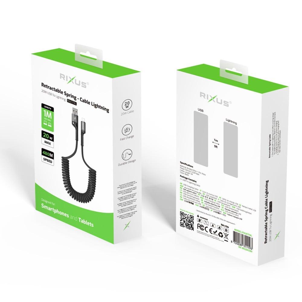 Indragbar fjäderkabel USB-A till Lightning