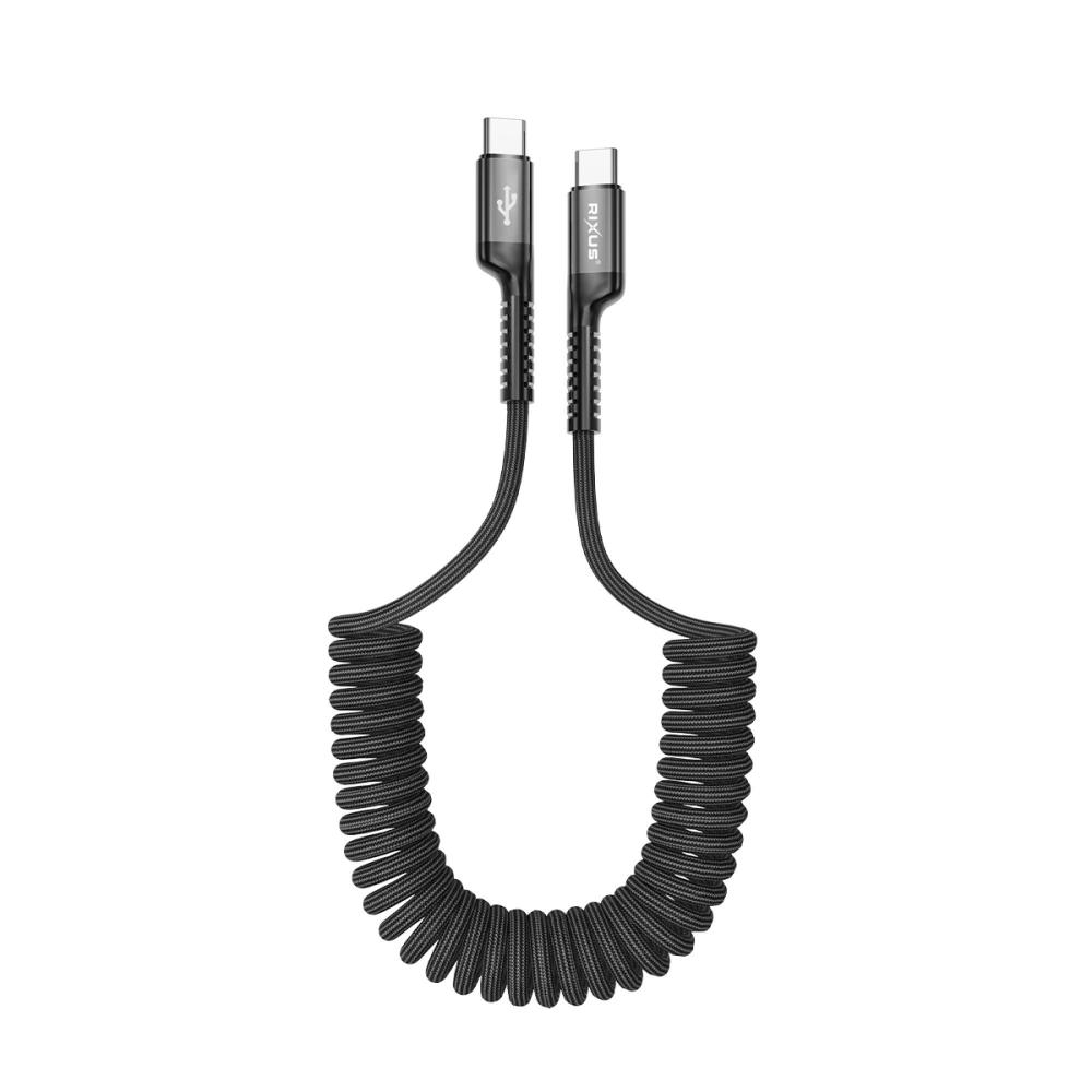 Indragbar fjäderkabel Typ-C till Type-C 100CM Svart