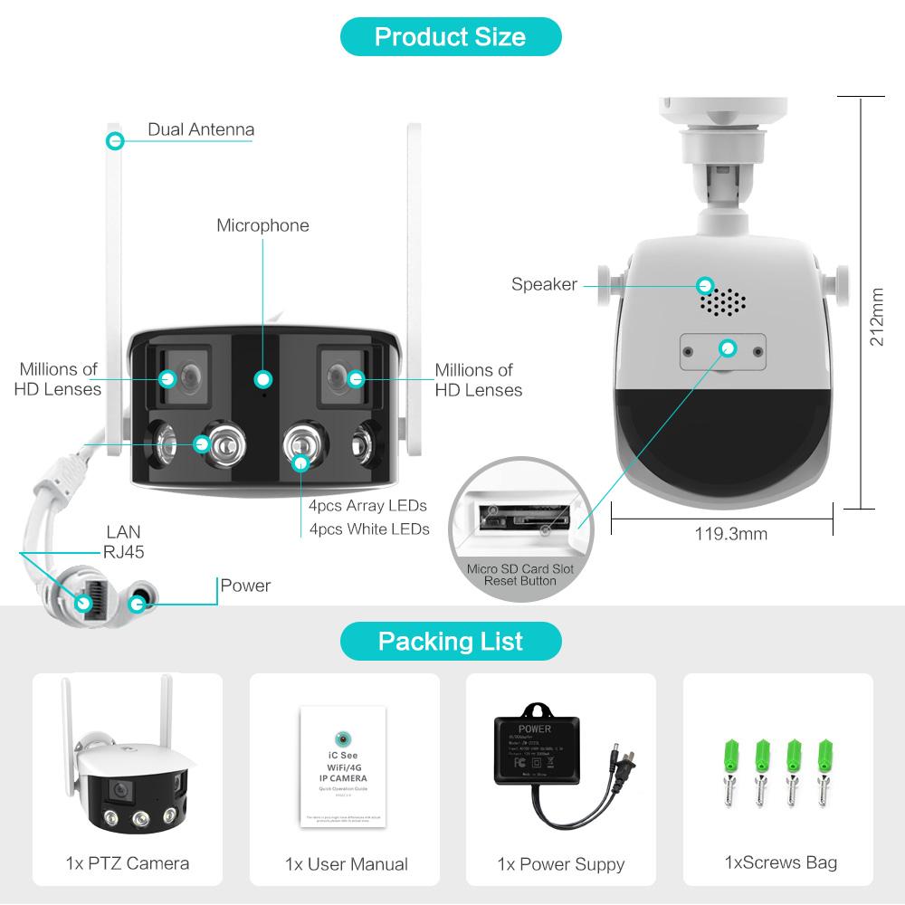 Dual Lens Ultra vidvinkel 180° Wifi IP-kamera