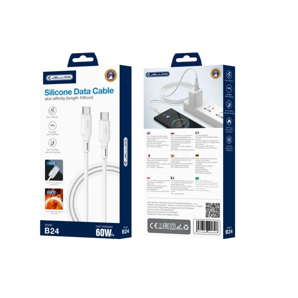 USB-C till USB-C Silikonkabel 60W (1 meter)